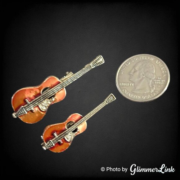 Vintage Guitar Copper Enamel Gold Tone Brooches Set of 2 –  Musician Gift - Picture 3 of 7